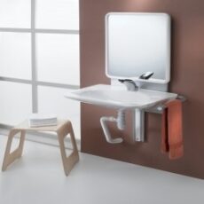 In hoogte verstelbaar wastafelframe met gasveer, handmatig verstelbaar over 270 mm, 980 x 500 mm, aluminium, WIT voorzien van spiegel en bedieningshendel